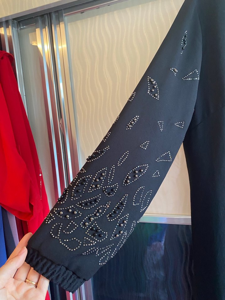 Siyah Drapeli Gotik Uzun Kollu Elbise - Görsel 2