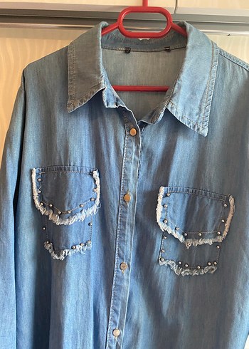 Diğer Uzun Mavi Denim Kadın Ceket