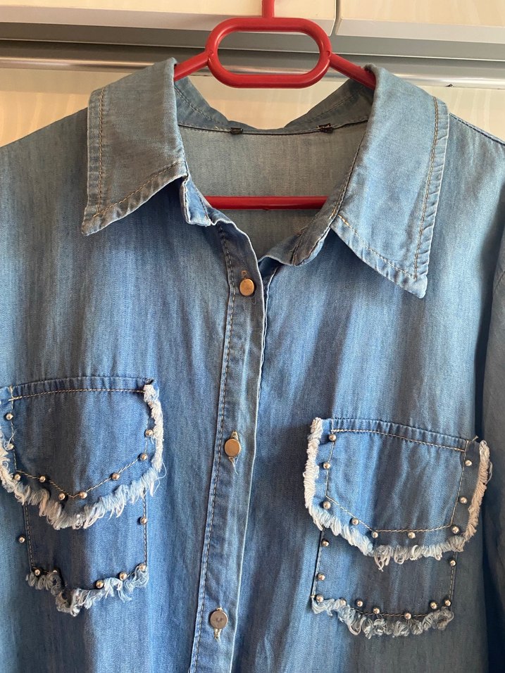 Uzun Mavi Denim Kadın Ceket - Görsel 3