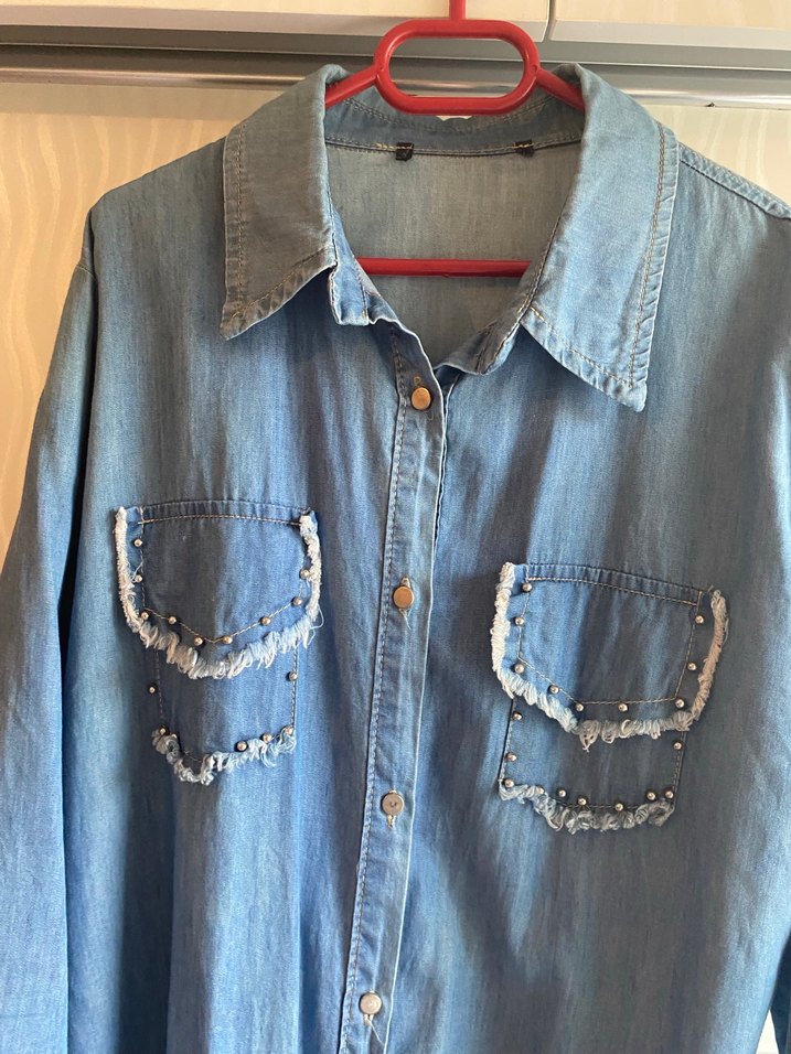 Uzun Mavi Denim Kadın Ceket - Görsel 4