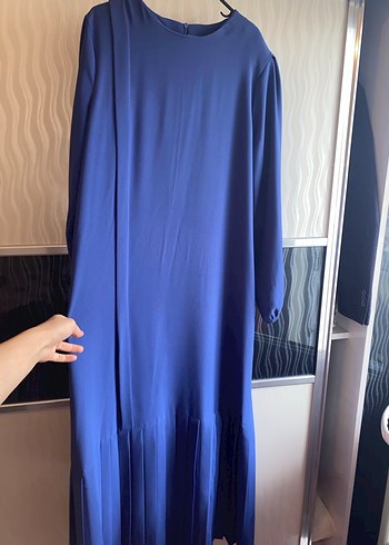 Mavi Uzun Kollu Piliseli Kadın Elbise - Görsel 2