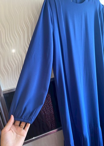 Mavi Uzun Kollu Piliseli Kadın Elbise - Görsel 5