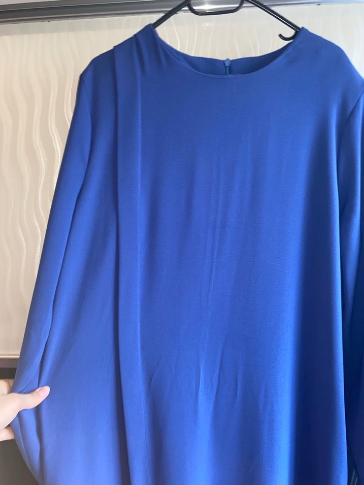 Mavi Uzun Kollu Piliseli Kadın Elbise - Görsel 3