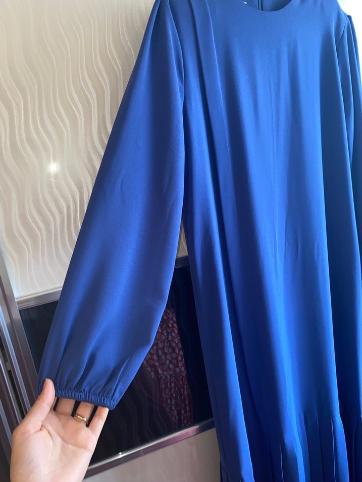 Mavi Uzun Kollu Piliseli Kadın Elbise - Görsel 5