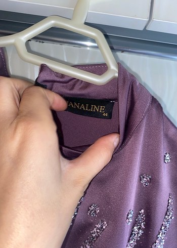 Mor Uzun Kollu İşlemeli Abiye Elbise - Görsel 3