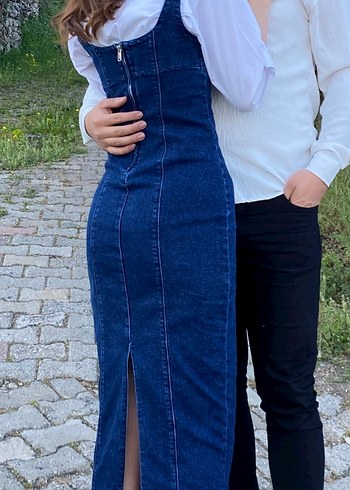 xs Beden Lacivert jean midi Elbise