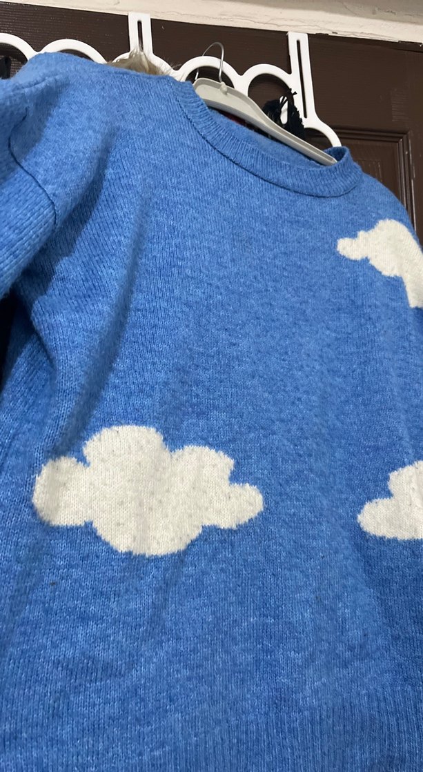 Mavi Bulut Desenli Kadın Triko Kazak - Görsel 2