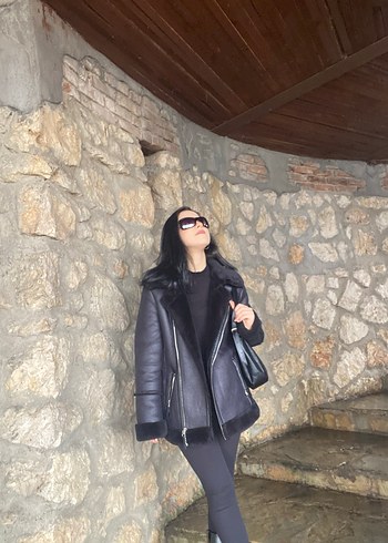 Siyah Deri Kürklü Kışlık Kadın Ceket - Görsel 2