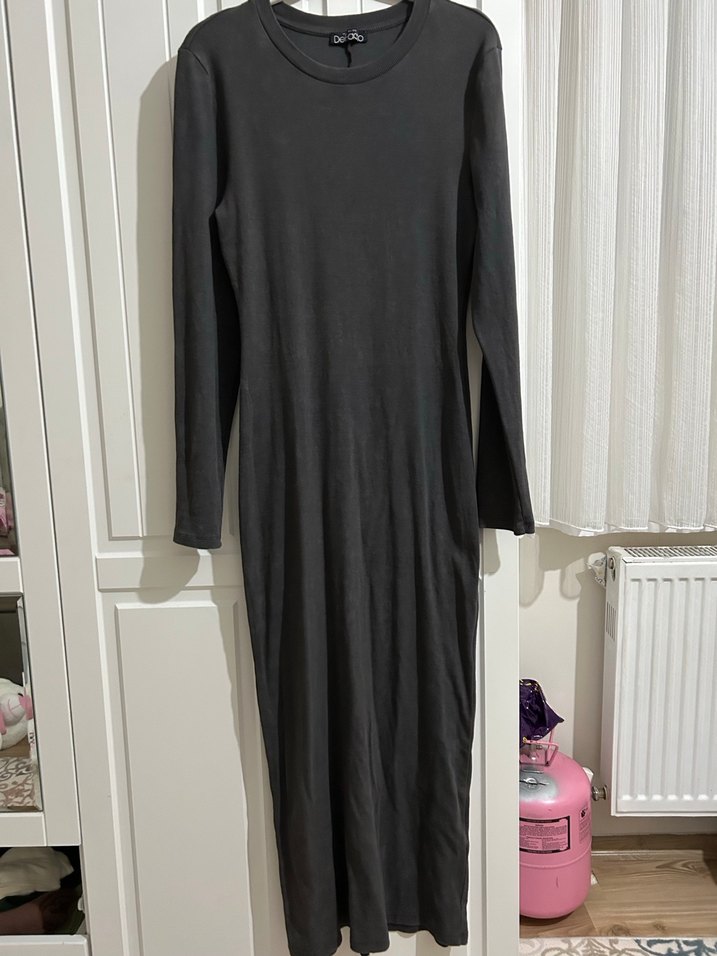 gri Uzun Kollu Kadın Elbise - Görsel 2