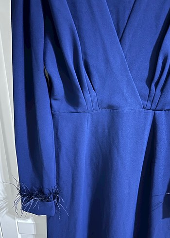 Uzun Kollu Drapeli Lacivert Elbise - Görsel 6
