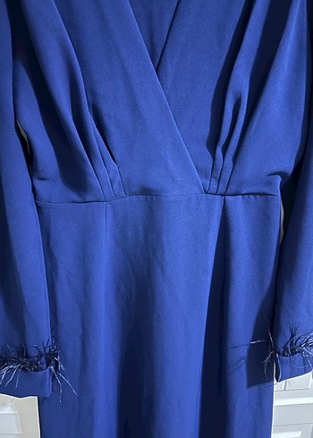 Uzun Kollu Drapeli Lacivert Elbise - Görsel 7