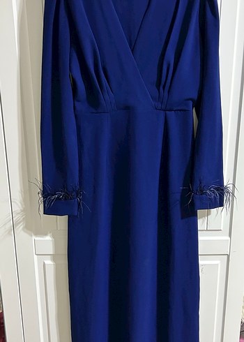Uzun Kollu Drapeli Lacivert Elbise - Görsel 2