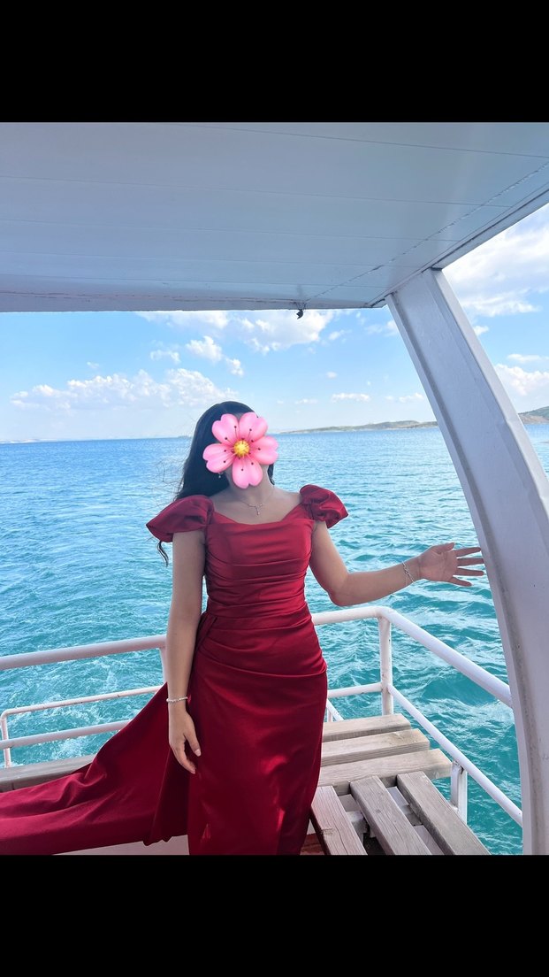 Kırmızı Drapeli Straplez Midi Abiye Elbise - Görsel 2