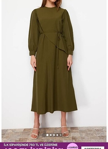 38 Beden haki Renk Trenyol Modest Elbise