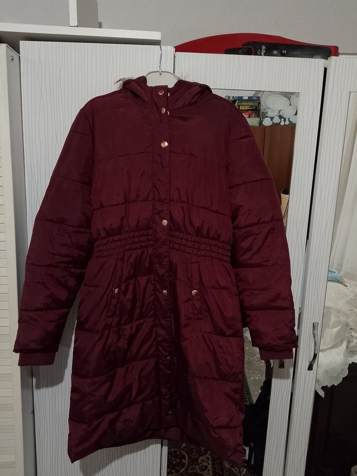 Bordo Kadın Uzun Kışlık Mont - Görsel 2