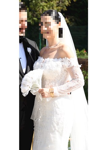 Uzun Kollu kayık yaka dantelli balık Beyaz Gelinlik - Görsel 2