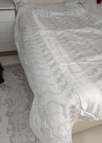 Baskılı Beyaz Gri Yatak Koruyucu - Görsel 3