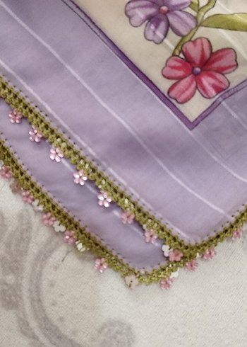 Dantel Detaylı Mor Bohem Kadın Fuları - Görsel 2