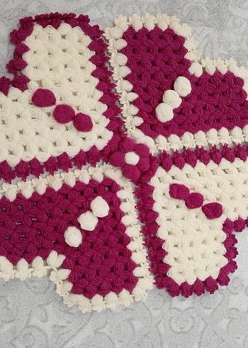 Mor Beyaz Çiçek Desenli Örgü Lif - Görsel 8