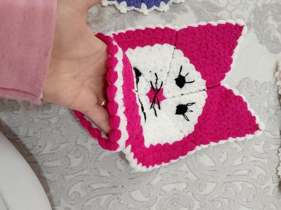 Mor Beyaz Çiçek Desenli Örgü Lif - Görsel 2