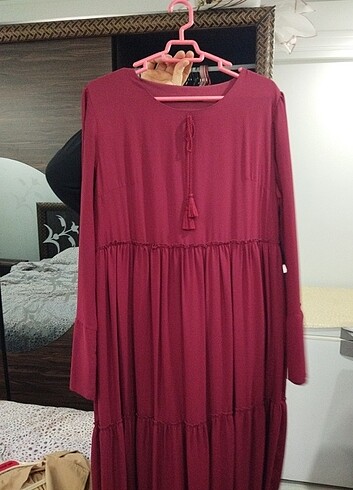 48 Beden bordo Renk Elbise 