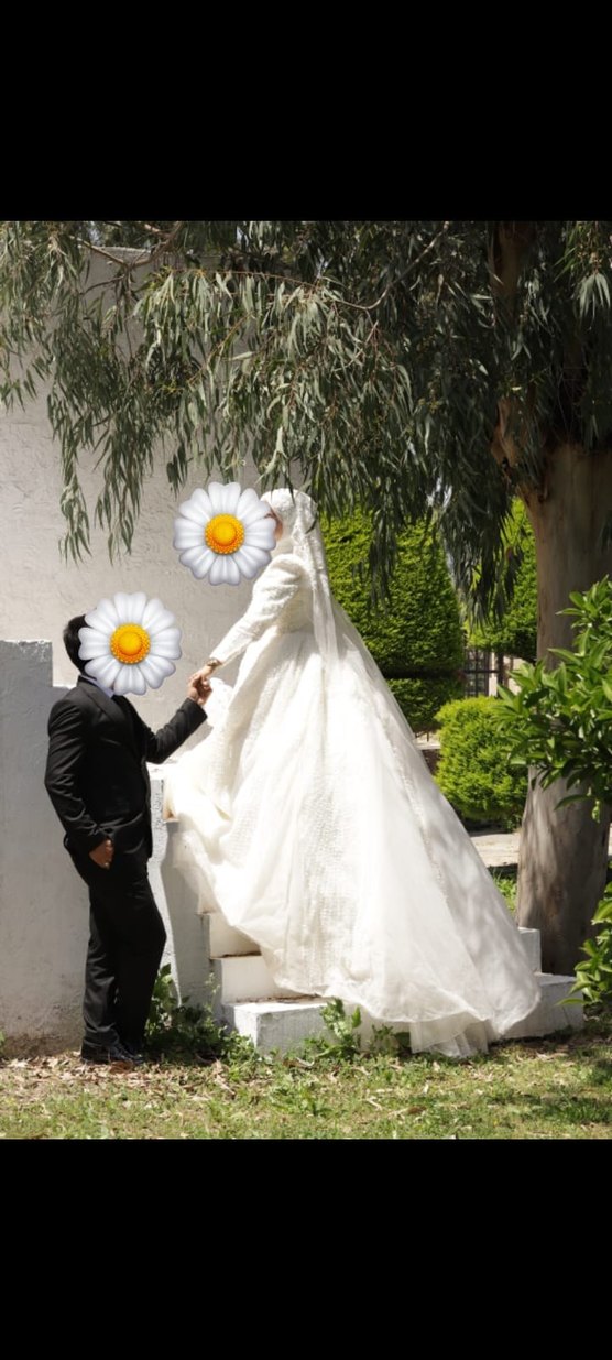 Ekru Taşlı uzunTesettür duvak — görsel 3/7