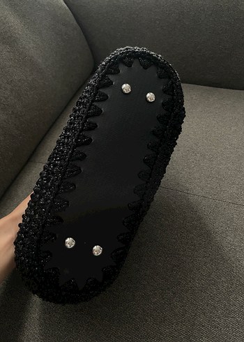 Diğer Burslu Simli Siyah El Örgüsü Kadın Portföy Çanta
