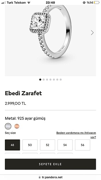 Pandora Pandora 925 ayar gümüş yüzük orjinal HİÇ KULLANILMAMIŞTIRR