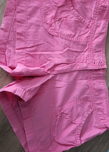 Düğmeli Pembe Keten Mini Şort - Görsel 2