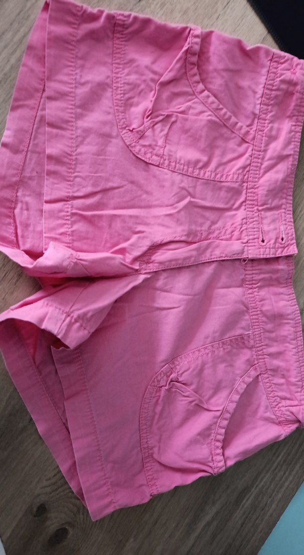 Düğmeli Pembe Keten Mini Şort - Görsel 2