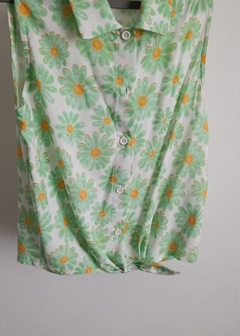 Düğmeli Yeşil Bohem Kolsuz Gömlek - Görsel 3