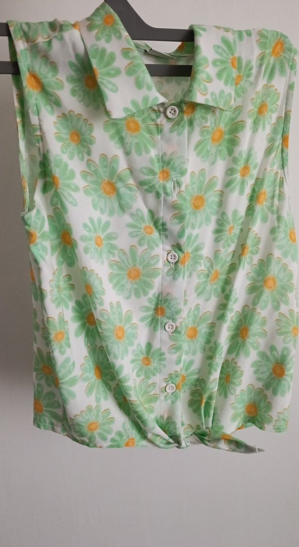 Düğmeli Yeşil Bohem Kolsuz Gömlek - Görsel 2