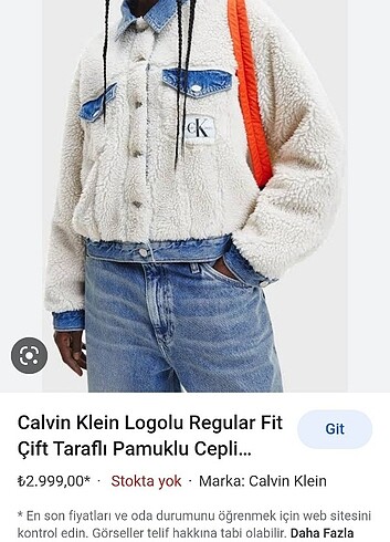 m Beden Orjinal Calvin Klein kot ceket çift taraflı 