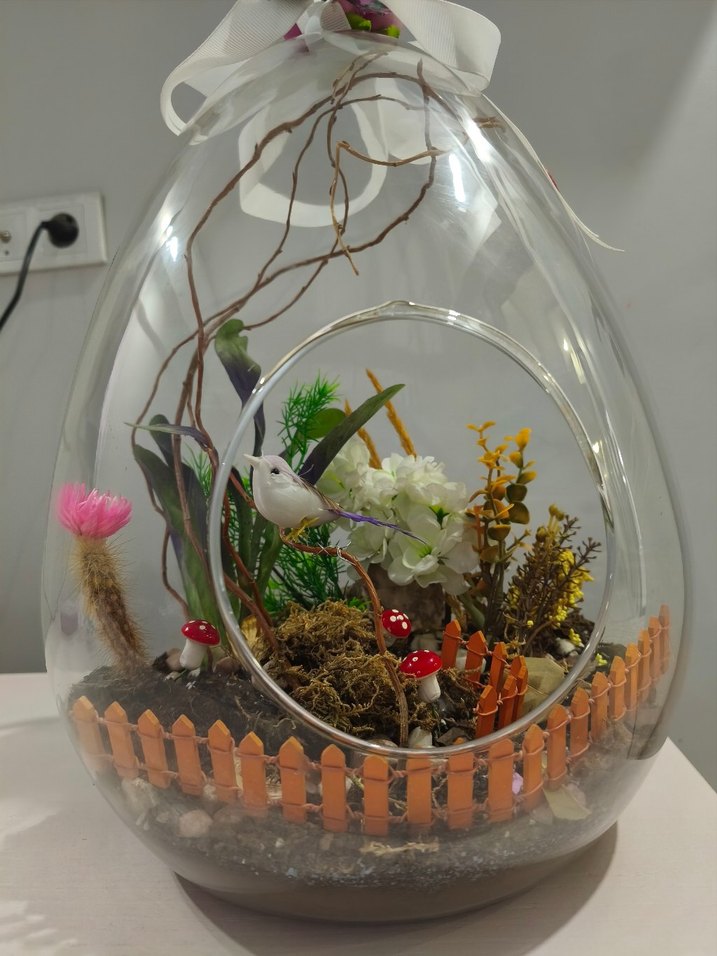 Renkli Mor Dekoratif Cam Fanus & Teraryum - Görsel 2