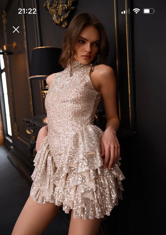 Pullu Altın Mini Elbise - Görsel 2