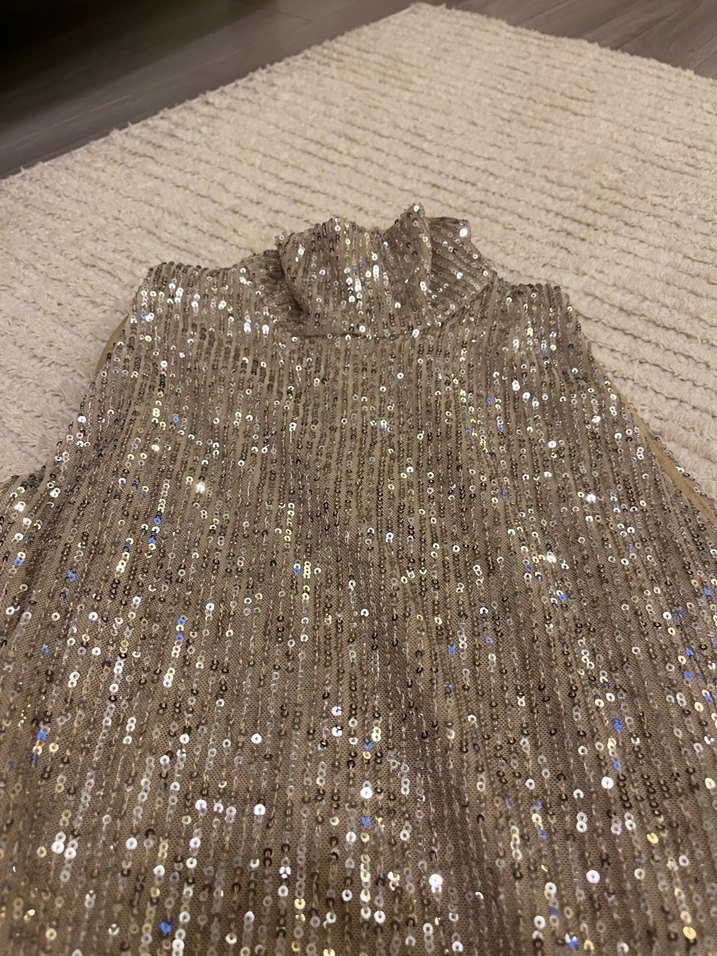 Pullu Altın Mini Elbise - Görsel 5