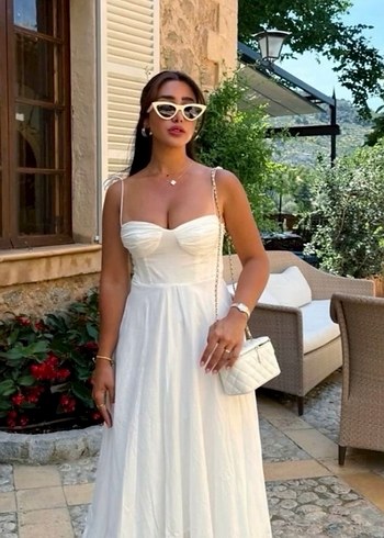 Beyaz Uzun Straplez Uzun Elbisesi Zara - Görsel 5