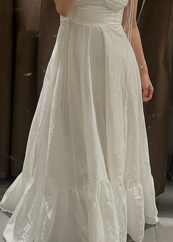 Beyaz Uzun Straplez Uzun Elbisesi Zara - Görsel 7