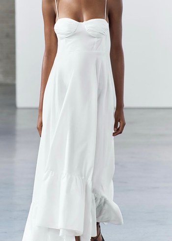 Beyaz Uzun Straplez Uzun Elbisesi Zara - Görsel 6