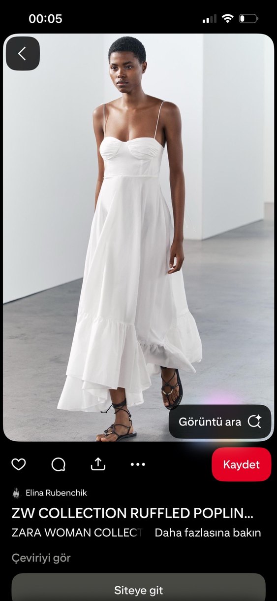 Beyaz Uzun Straplez Uzun Elbisesi Zara - Görsel 4