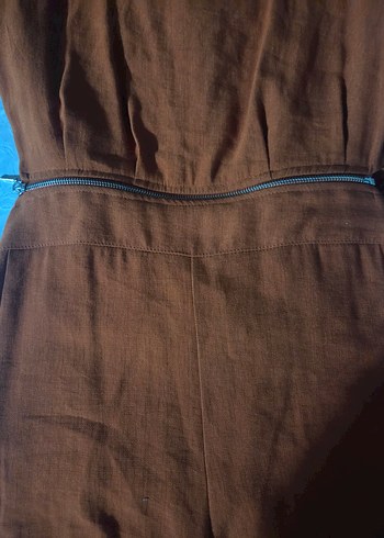 Kahverengi Keten Kısa Tulum - Görsel 3