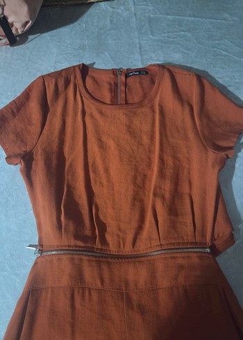 Kahverengi Keten Kısa Tulum - Görsel 4