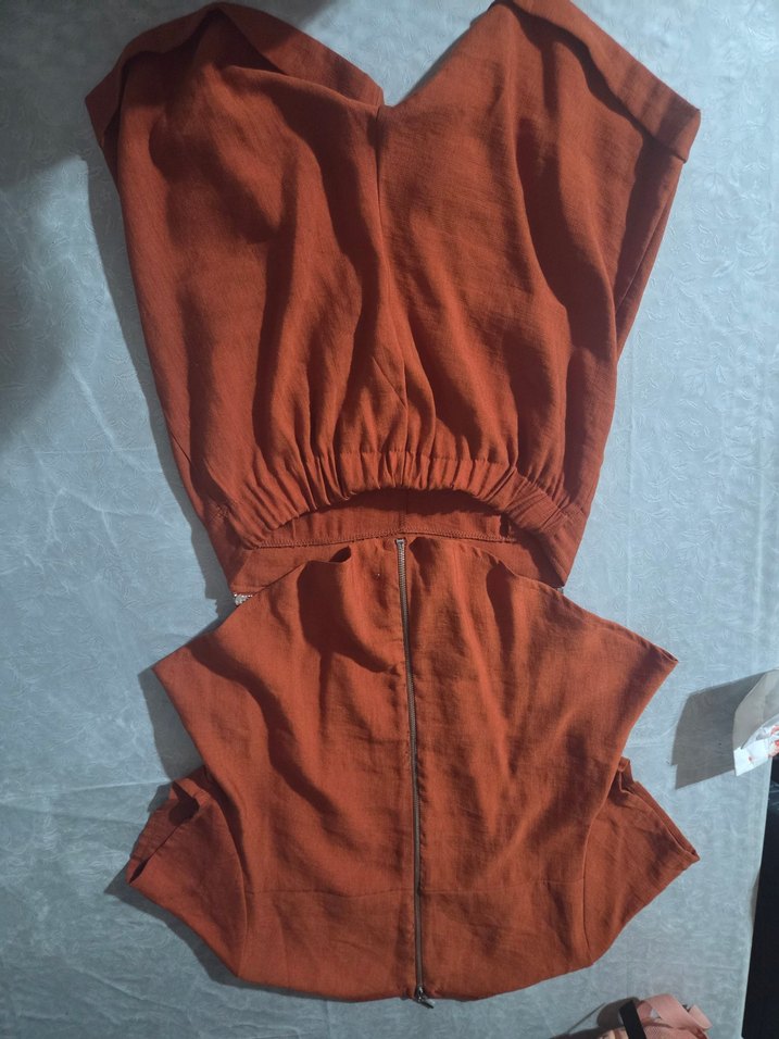 Kahverengi Keten Kısa Tulum - Görsel 5