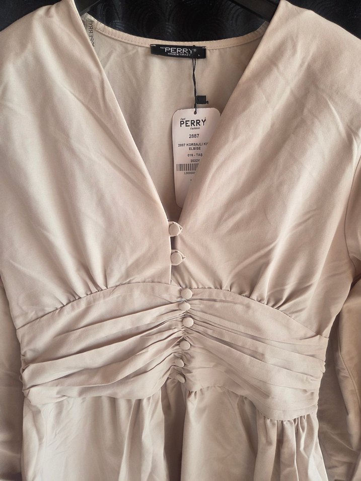 Parisian Stil Bej Elbise - Görsel 2