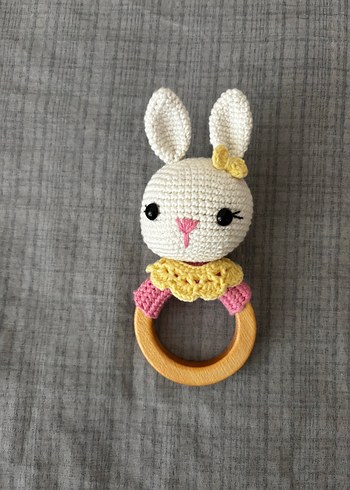  Beden Pembe Elbiseli Tavşan Çıngıraklı Diş Kaşıyıcı ve Oyuncak