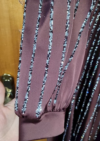 Mor Uzun Kollu Payetli Gece Elbisesi - Görsel 8