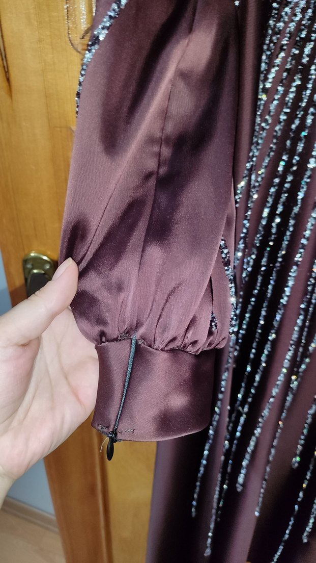 Mor Uzun Kollu Payetli Gece Elbisesi - Görsel 3