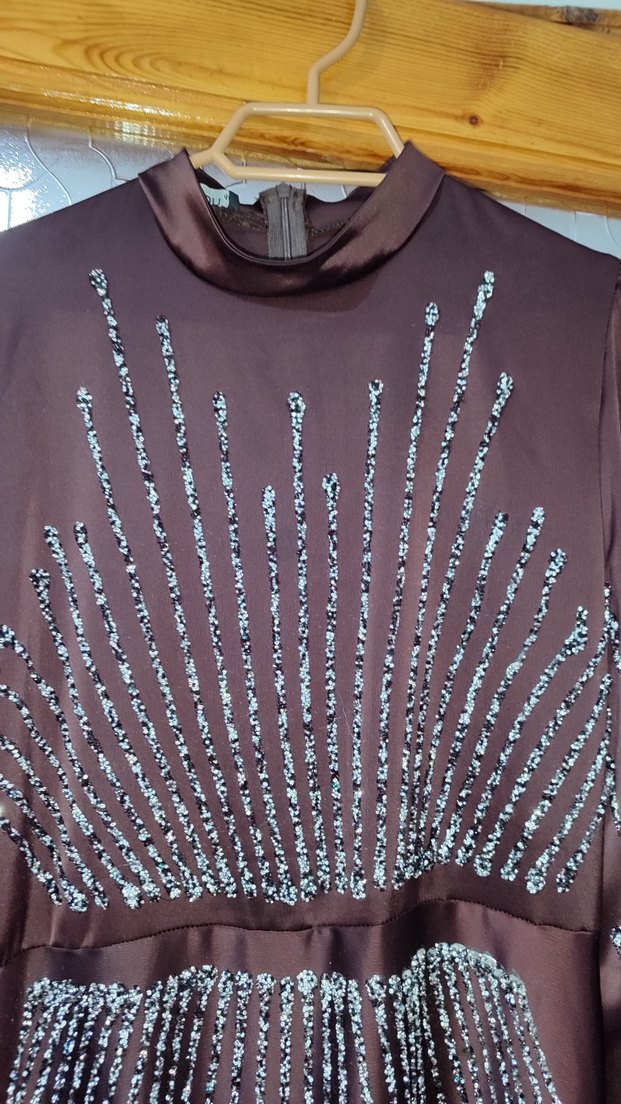 Mor Uzun Kollu Payetli Gece Elbisesi - Görsel 4