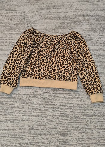 H&M Kahverengi Leopar Desenli Uzun Kollu Bluz
