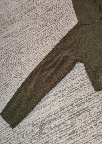 Kapüşonlu Haki Bol Kesim Triko - Görsel 2